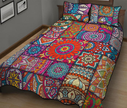 Square Bohemian Mandala Patchwork Print Quilt Bed Set