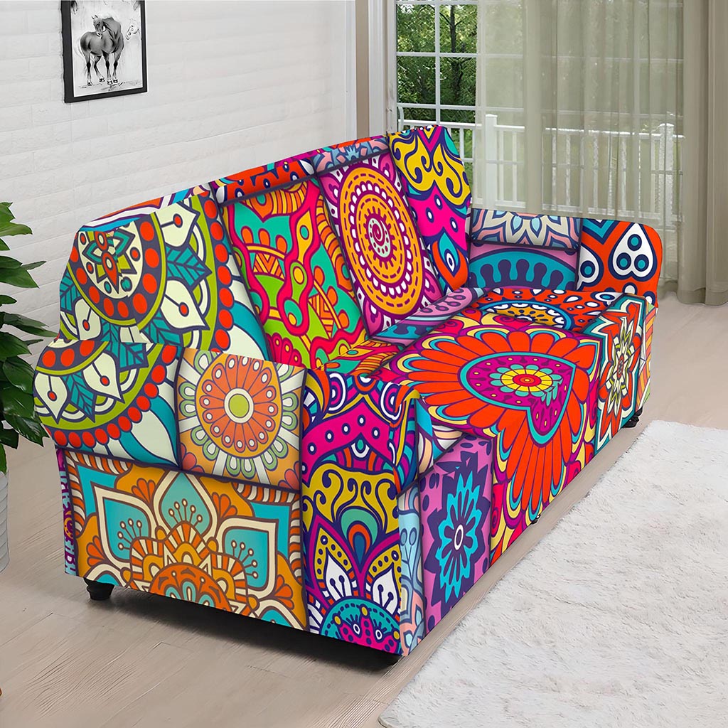Square Bohemian Mandala Patchwork Print Sofa Cover