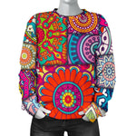 Square Bohemian Mandala Patchwork Print Women's Crewneck Sweatshirt GearFrost