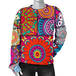 Square Bohemian Mandala Patchwork Print Women's Crewneck Sweatshirt GearFrost