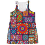 Square Bohemian Mandala Patchwork Print Women's Racerback Tank Top
