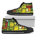 Square Stained Glass Mosaic Print Black High Top Sneakers