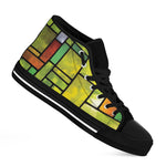Square Stained Glass Mosaic Print Black High Top Shoes