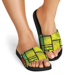 Square Stained Glass Mosaic Print Black Slide Sandals