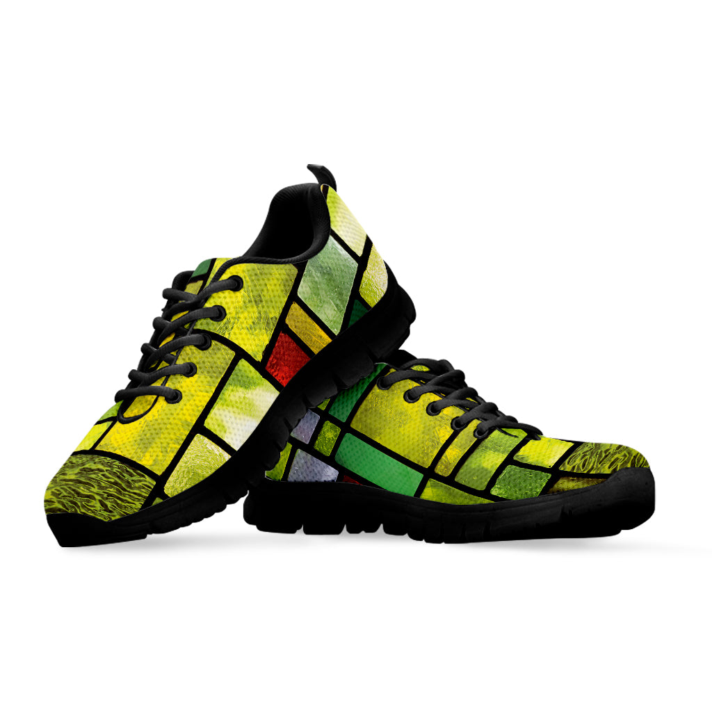 Square Stained Glass Mosaic Print Black Sneakers