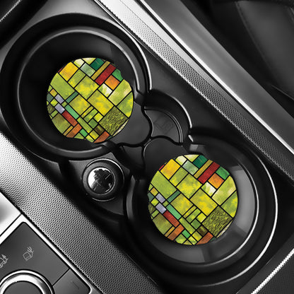 Square Stained Glass Mosaic Print Car Coasters