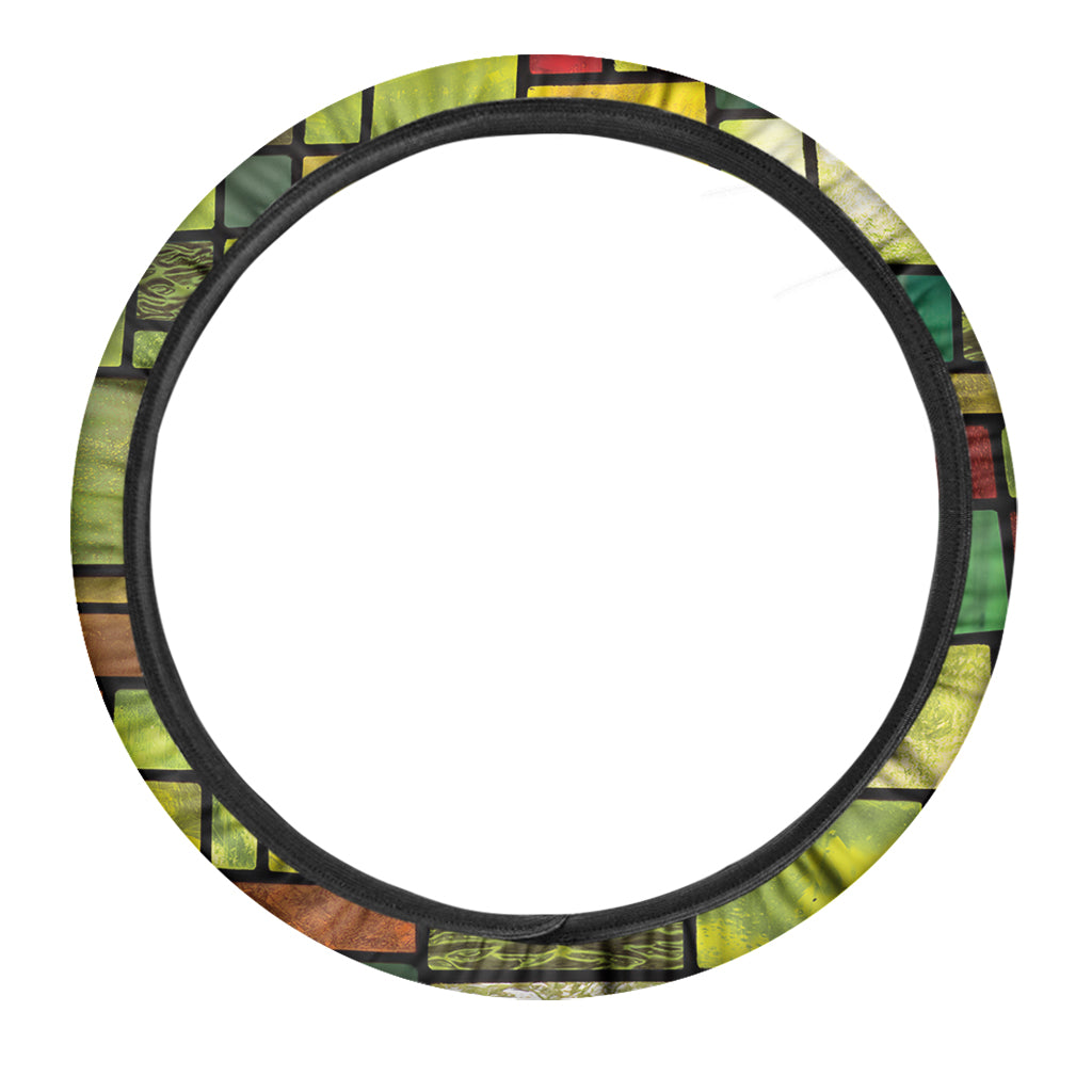 Square Stained Glass Mosaic Print Car Steering Wheel Cover