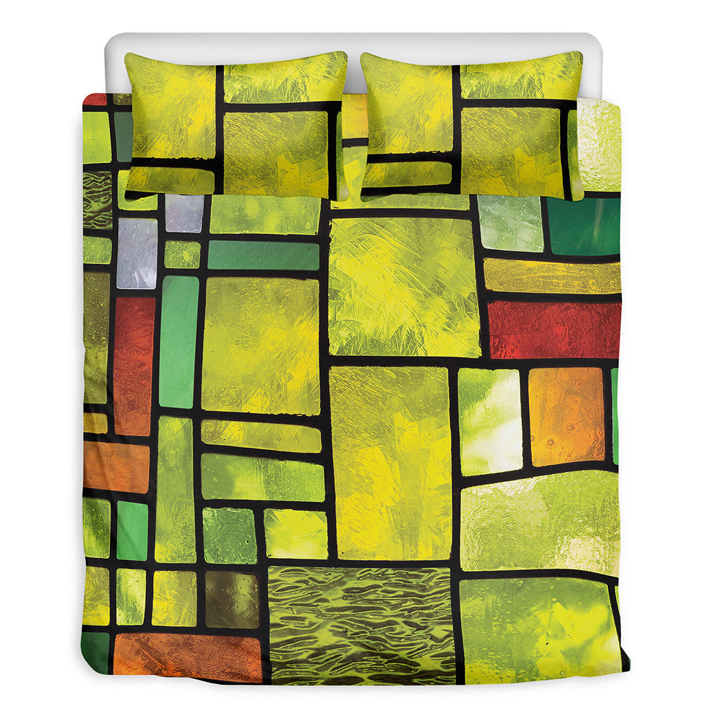 Square Stained Glass Mosaic Print Duvet Cover Bedding Set