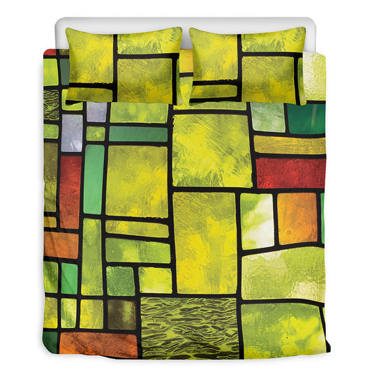 Square Stained Glass Mosaic Print Duvet Cover Bedding Set