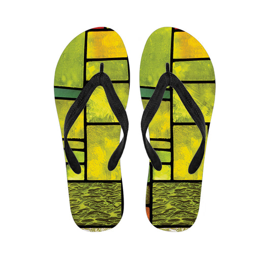 Square Stained Glass Mosaic Print Flip Flops