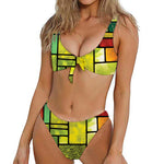 Square Stained Glass Mosaic Print Front Bow Tie Bikini