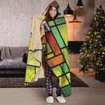 Square Stained Glass Mosaic Print Hooded Blanket