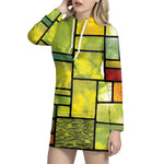 Square Stained Glass Mosaic Print Hoodie Dress