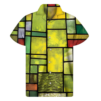 Square Stained Glass Mosaic Print Men's Short Sleeve Shirt
