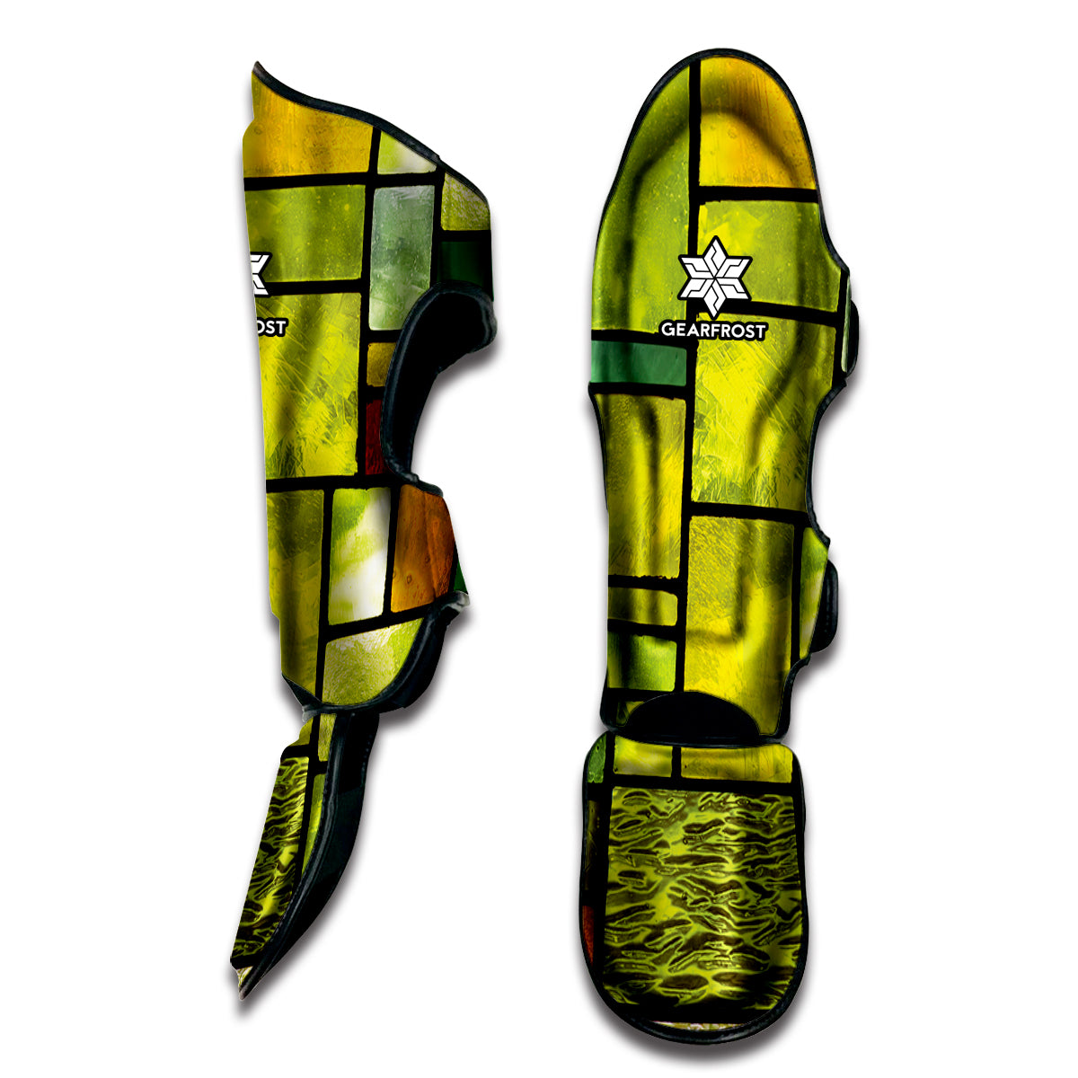 Square Stained Glass Mosaic Print Muay Thai Shin Guard
