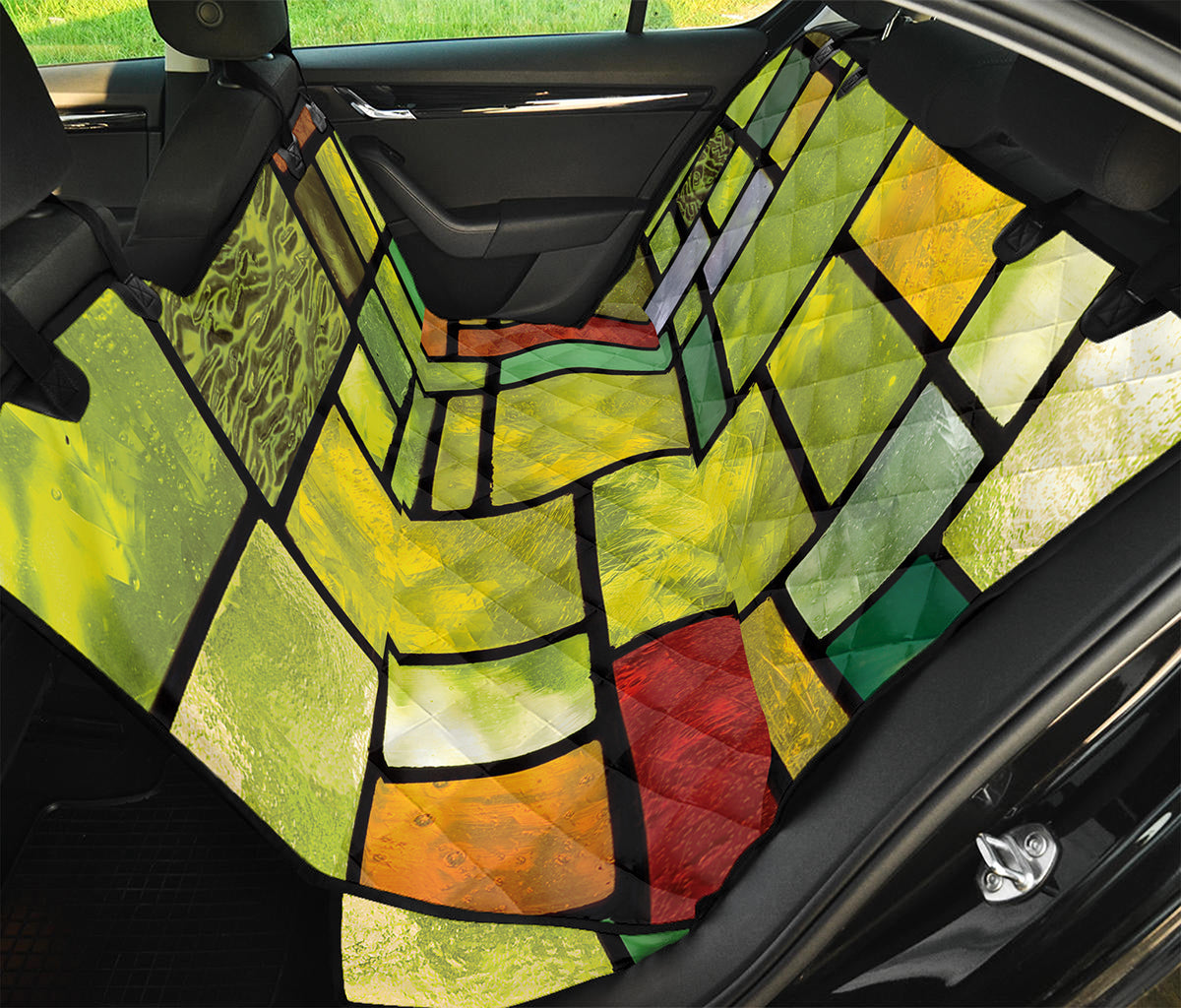 Square Stained Glass Mosaic Print Pet Car Back Seat Cover