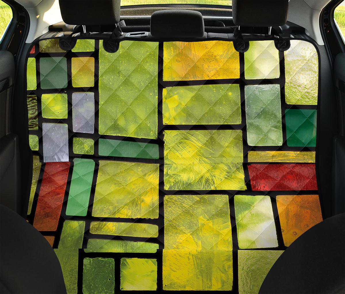 Square Stained Glass Mosaic Print Pet Car Back Seat Cover