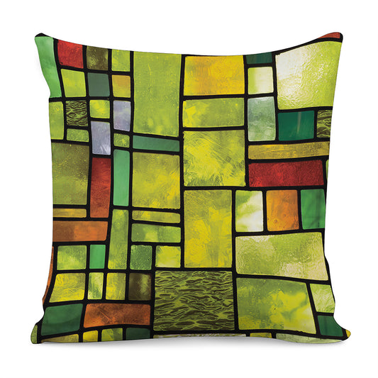 Square Stained Glass Mosaic Print Pillow Cover