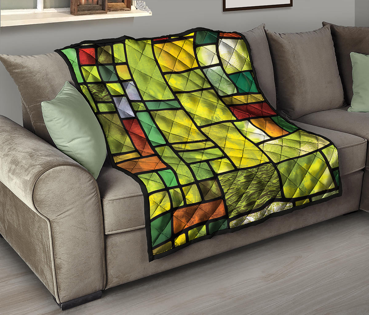 Square Stained Glass Mosaic Print Quilt