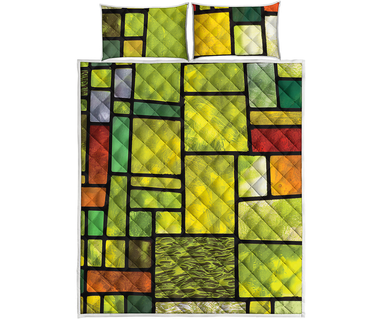 Square Stained Glass Mosaic Print Quilt Bed Set