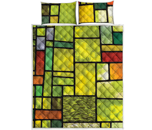 Square Stained Glass Mosaic Print Quilt Bed Set