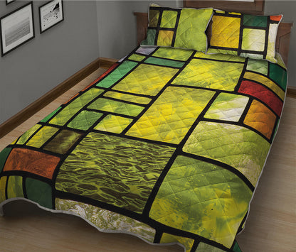 Square Stained Glass Mosaic Print Quilt Bed Set