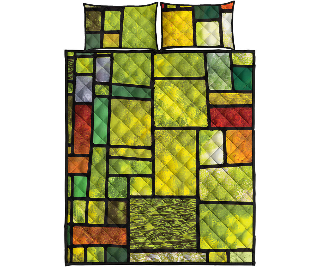 Square Stained Glass Mosaic Print Quilt Bed Set