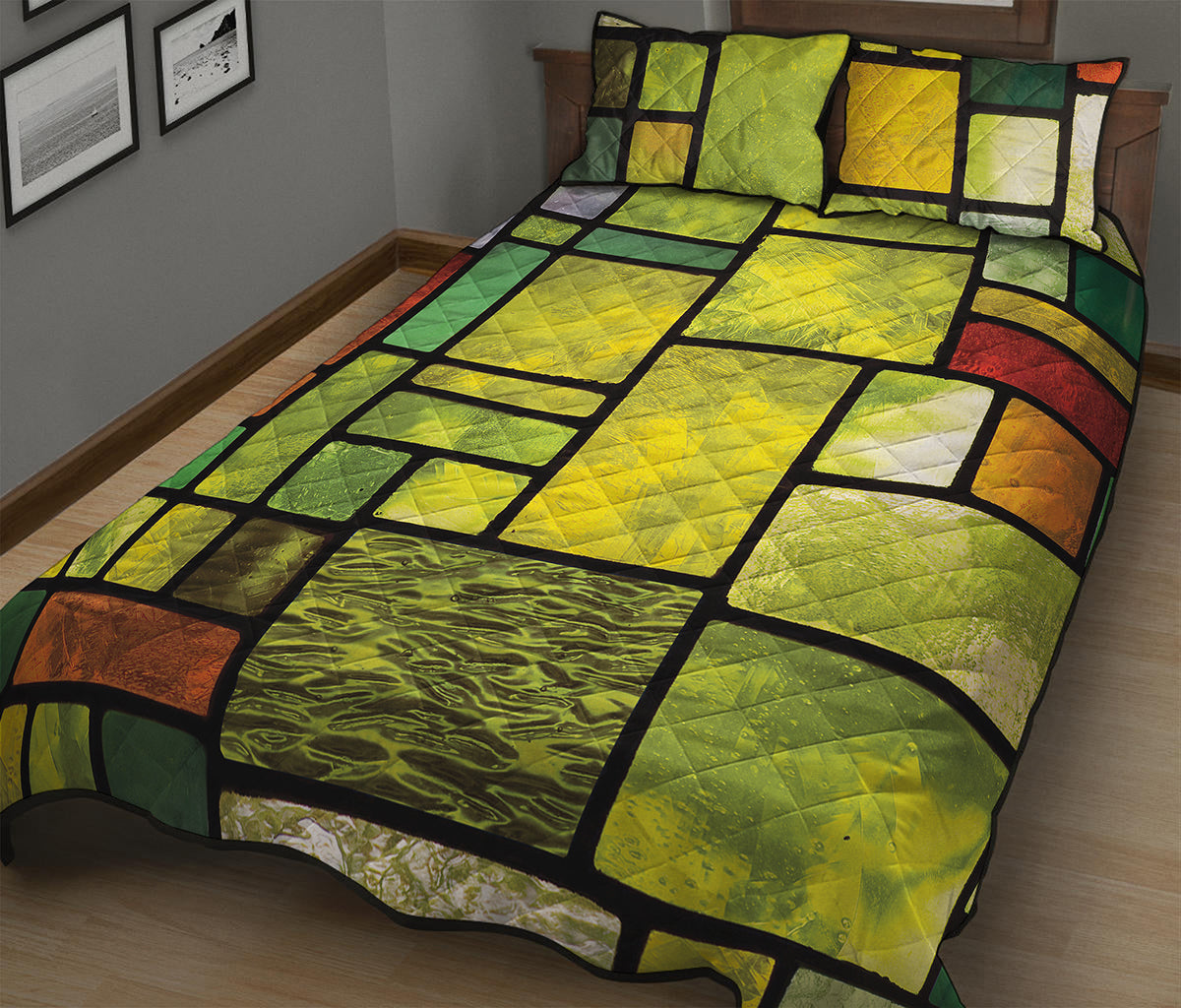 Square Stained Glass Mosaic Print Quilt Bed Set