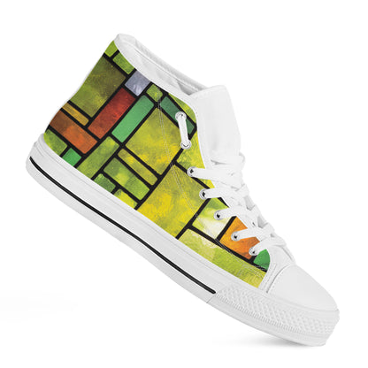 Square Stained Glass Mosaic Print White High Top Shoes