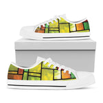 Square Stained Glass Mosaic Print White Low Top Shoes