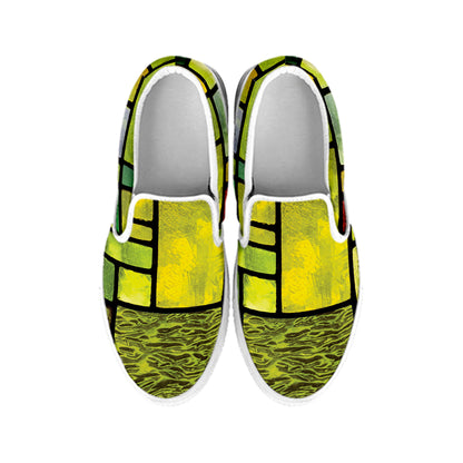 Square Stained Glass Mosaic Print White Slip On Shoes
