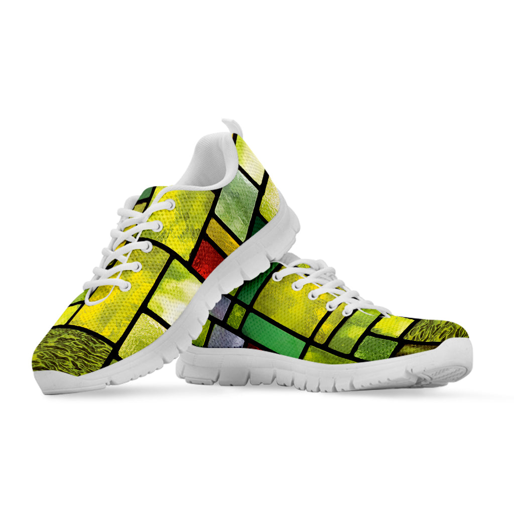 Square Stained Glass Mosaic Print White Sneakers