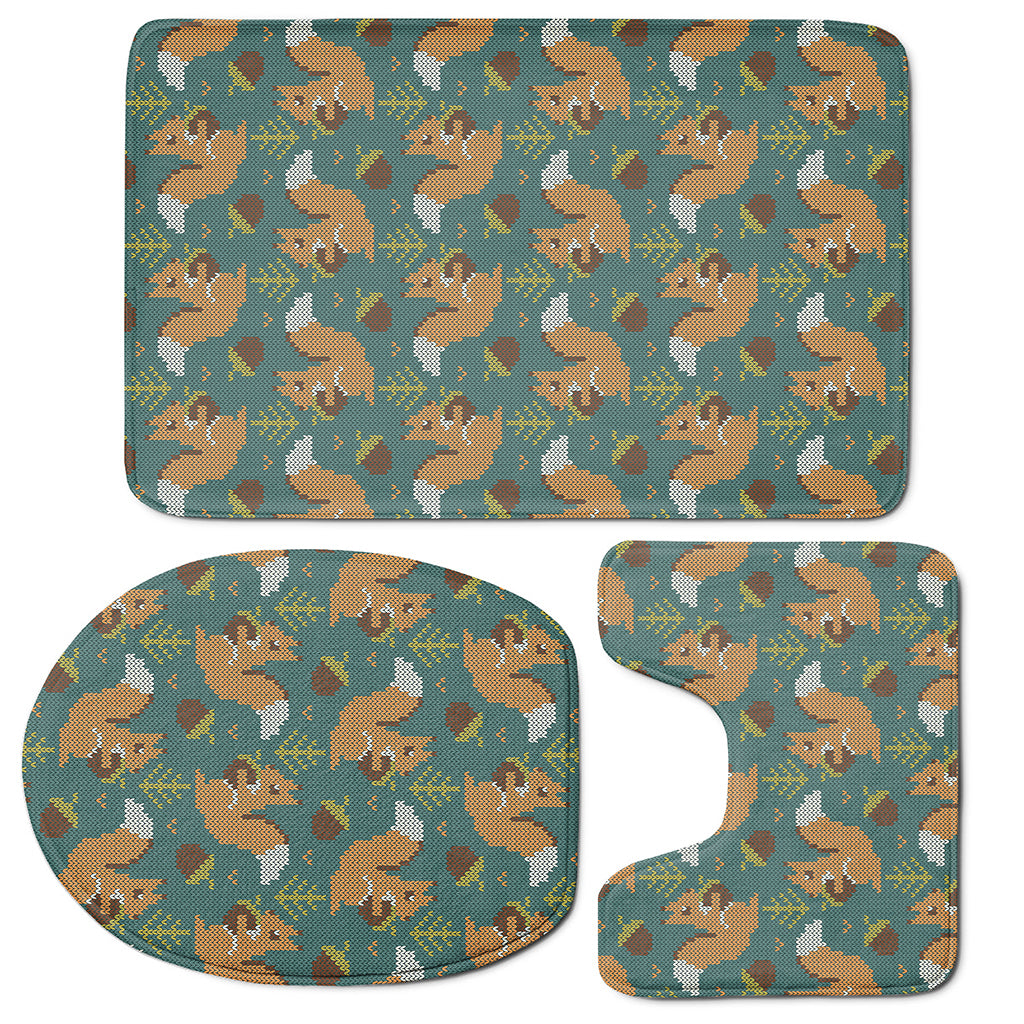 Squirrel Knitted Pattern Print 3 Piece Bath Mat Set