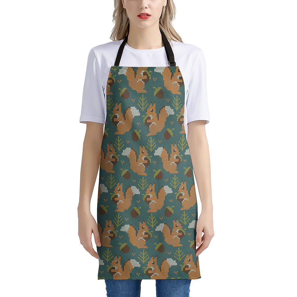 Squirrel Knitted Pattern Print Apron