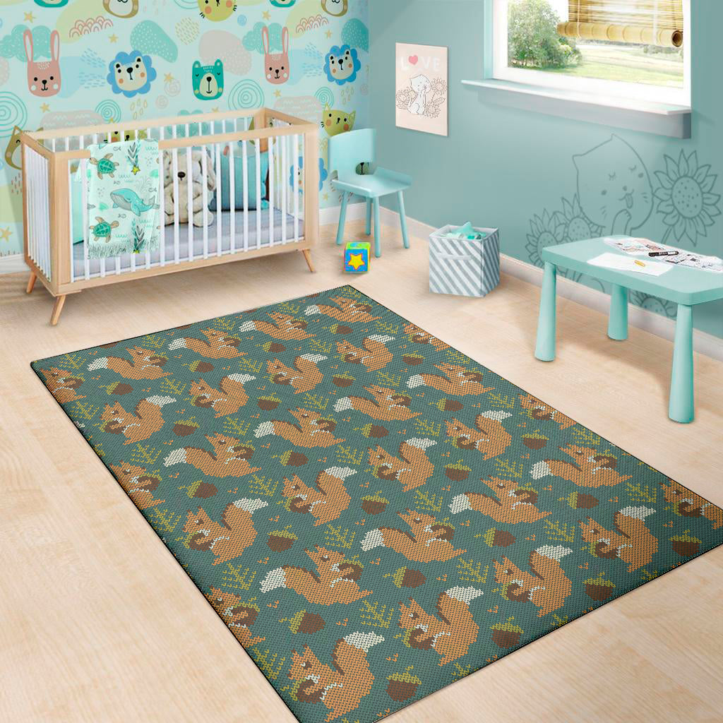 Squirrel Knitted Pattern Print Area Rug
