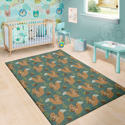 Squirrel Knitted Pattern Print Area Rug
