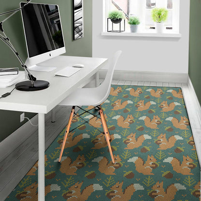 Squirrel Knitted Pattern Print Area Rug
