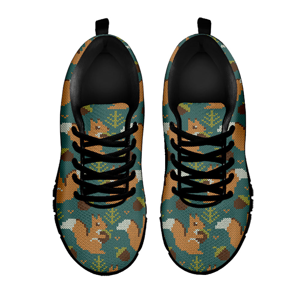 Squirrel Knitted Pattern Print Black Sneakers