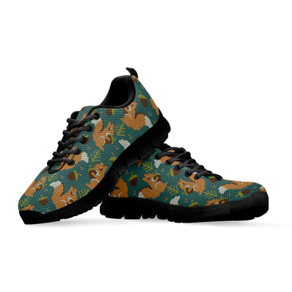 Squirrel Knitted Pattern Print Black Sneakers