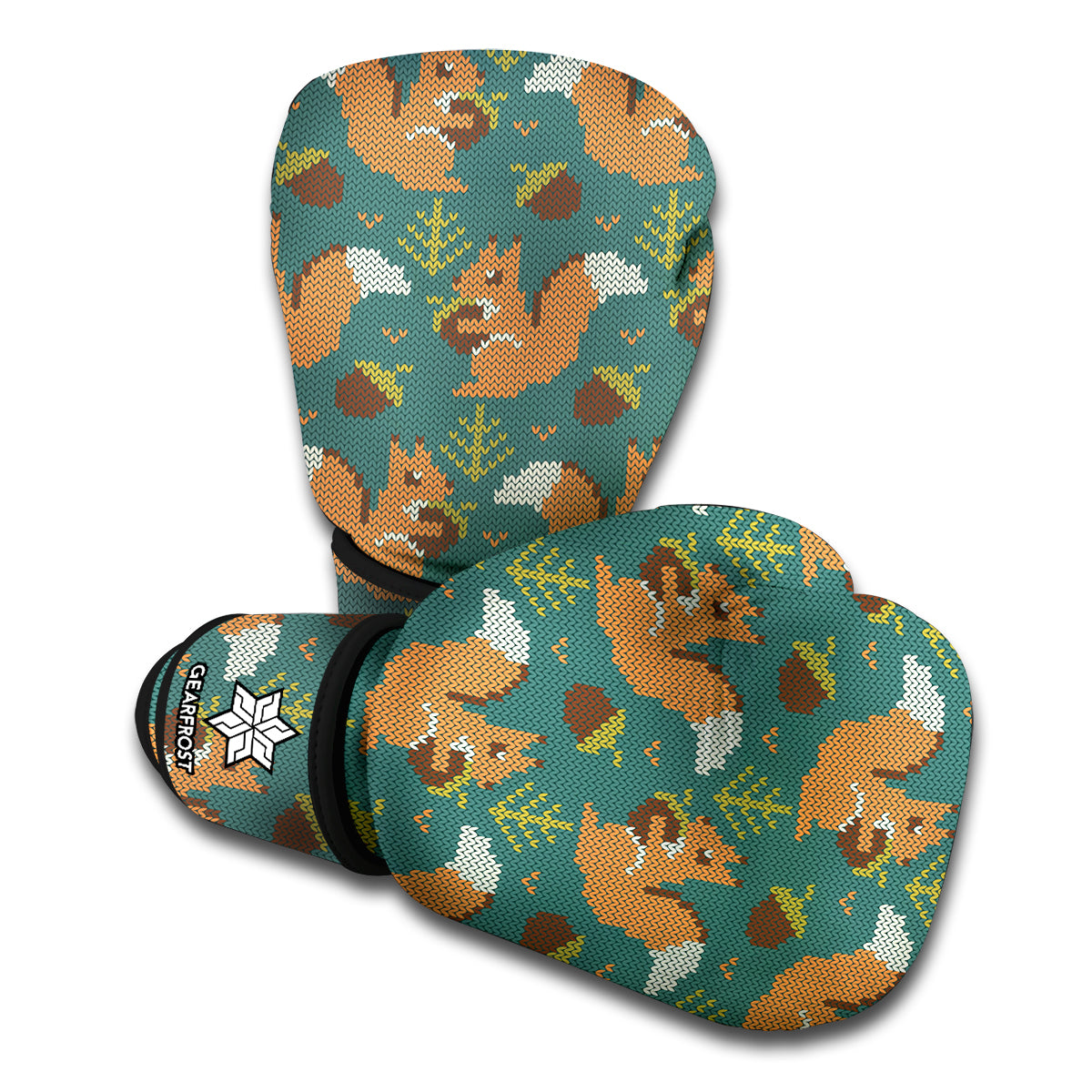Squirrel Knitted Pattern Print Boxing Gloves