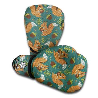 Squirrel Knitted Pattern Print Boxing Gloves