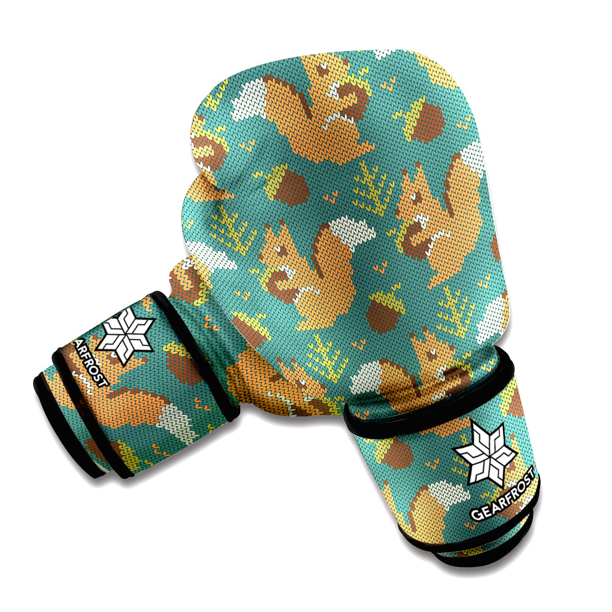 Squirrel Knitted Pattern Print Boxing Gloves