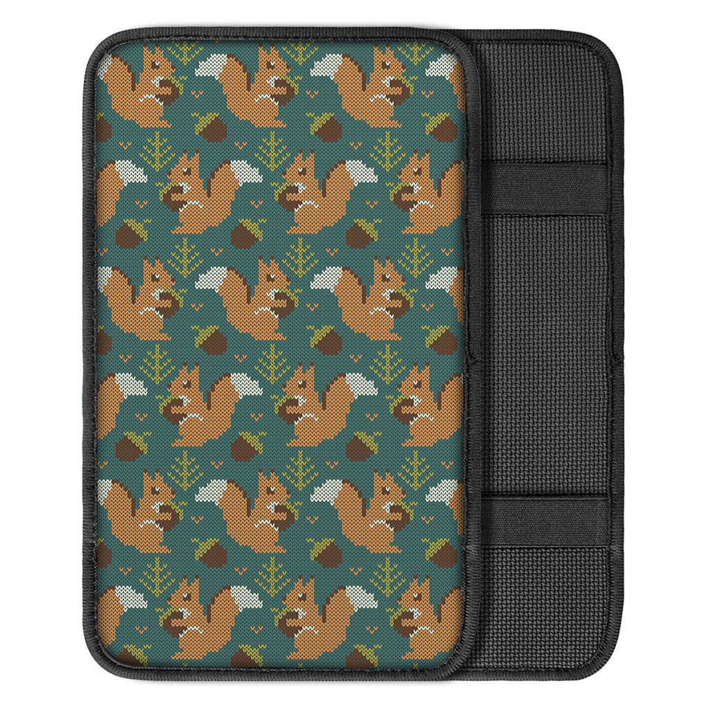 Squirrel Knitted Pattern Print Car Center Console Cover