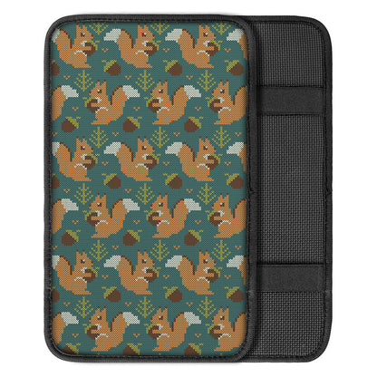Squirrel Knitted Pattern Print Car Center Console Cover