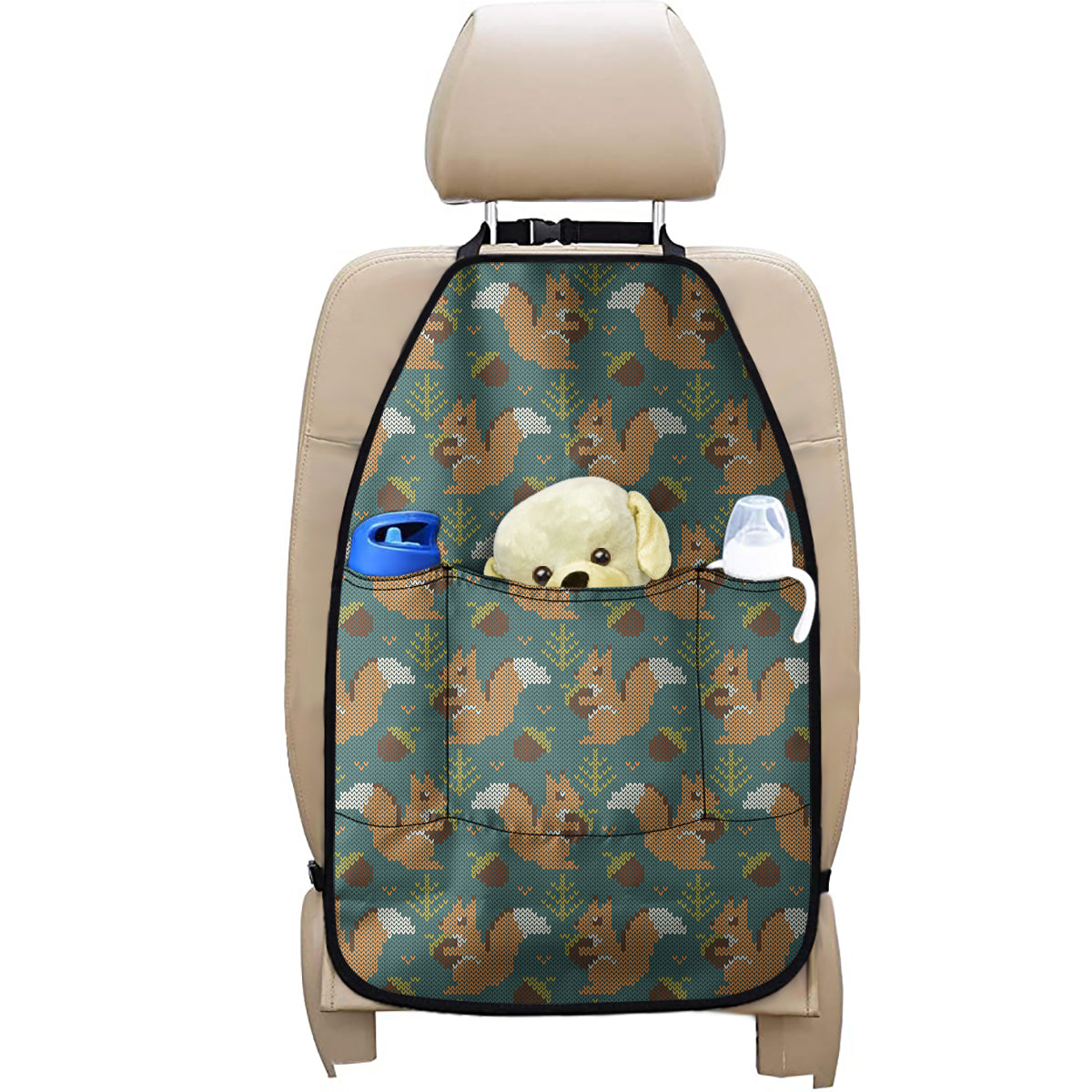 Squirrel Knitted Pattern Print Car Seat Organizers