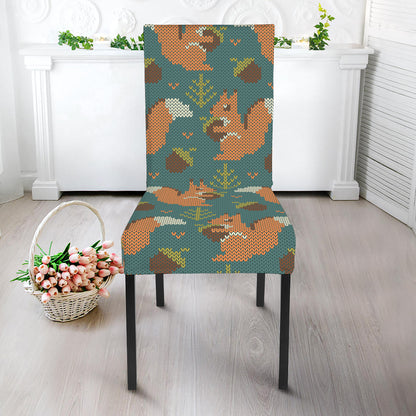 Squirrel Knitted Pattern Print Dining Chair Slipcover