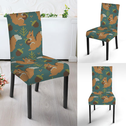 Squirrel Knitted Pattern Print Dining Chair Slipcover
