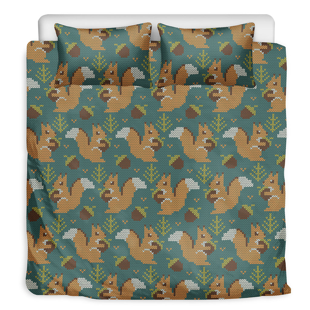 Squirrel Knitted Pattern Print Duvet Cover Bedding Set