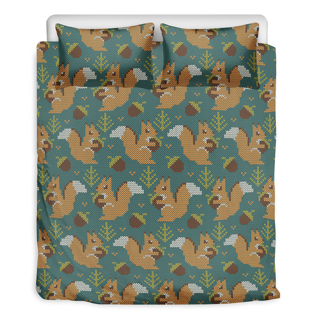 Squirrel Knitted Pattern Print Duvet Cover Bedding Set