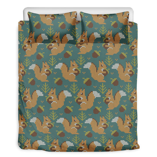Squirrel Knitted Pattern Print Duvet Cover Bedding Set